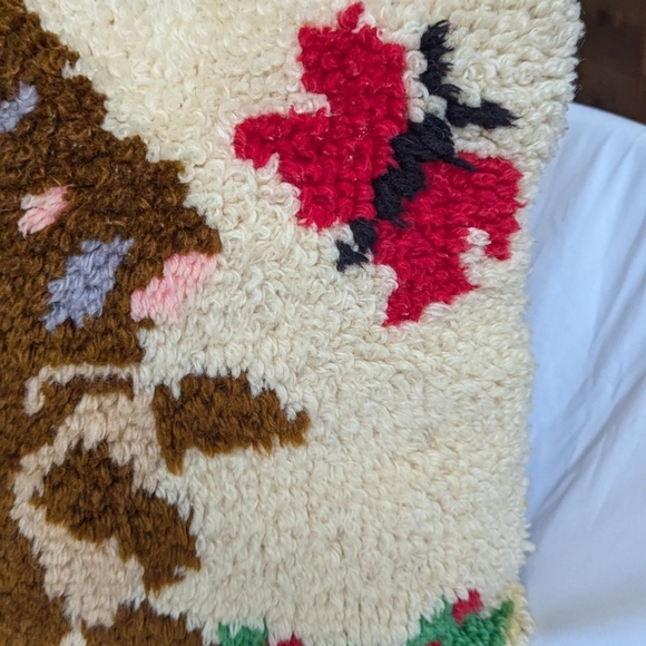 Vintage Latch Hook Woven Bunny Butterfly Kitchy Decor Pillow - Picture 6 of 7